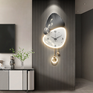 轻奢客厅背景墙装饰画带钟表大白墙石来运转立体创意格栅壁灯挂件