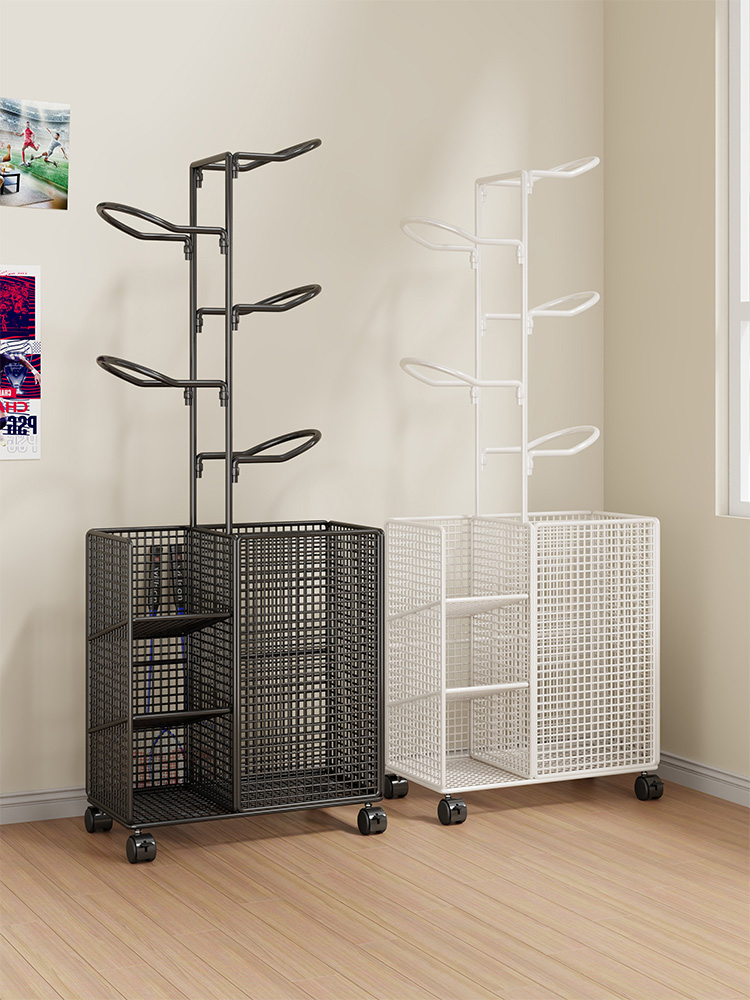 篮球收纳架家用客厅羽毛球拍排球收纳篮多功能足球瑜伽垫置物架