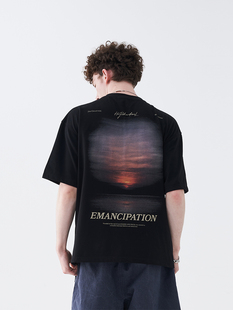 周深万禹辰岳云鹏harshandcruel 美式落日电影感街头印花短袖T恤