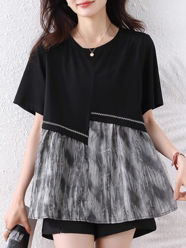 假两件短袖T恤女夏新款时尚设计感拼接圆领内搭外穿打底小衫上衣