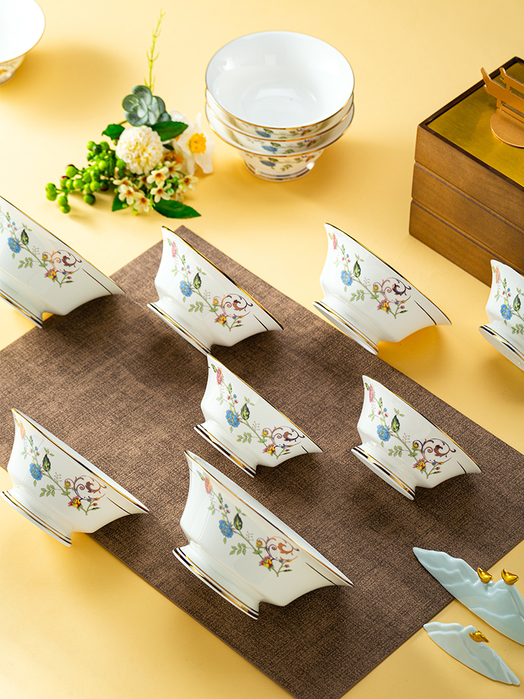 骨瓷碗家用景德镇欧式金边碗喝汤碗吃饭碗好看的饭碗面碗自由组合