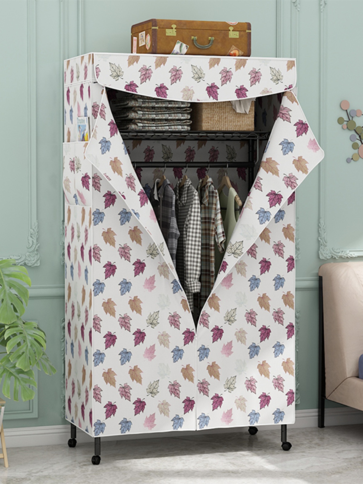 全钢架衣柜钢管加厚金属接头结实耐用宿舍出租房用简易牛津布衣橱