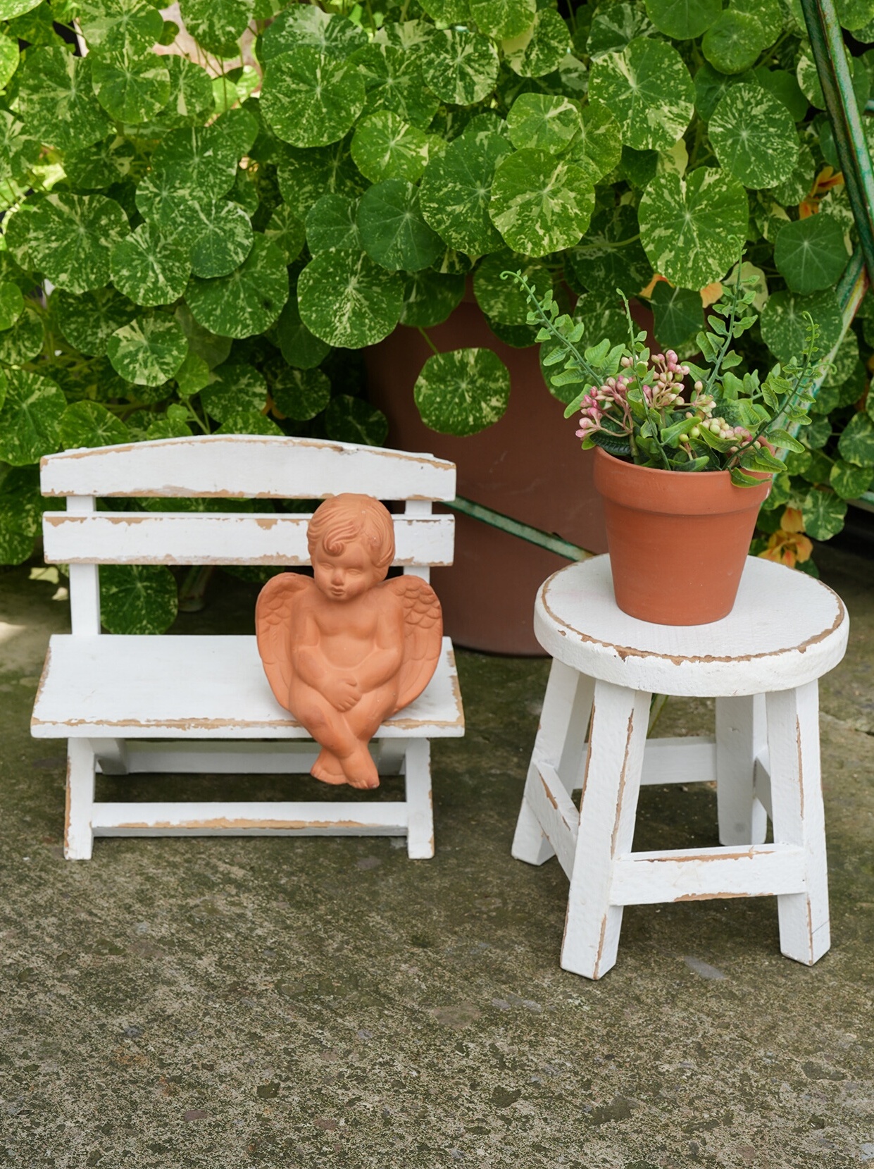 实木复古做旧桌面小凳子创意小椅子花架增高家居饰品花园杂货摆件