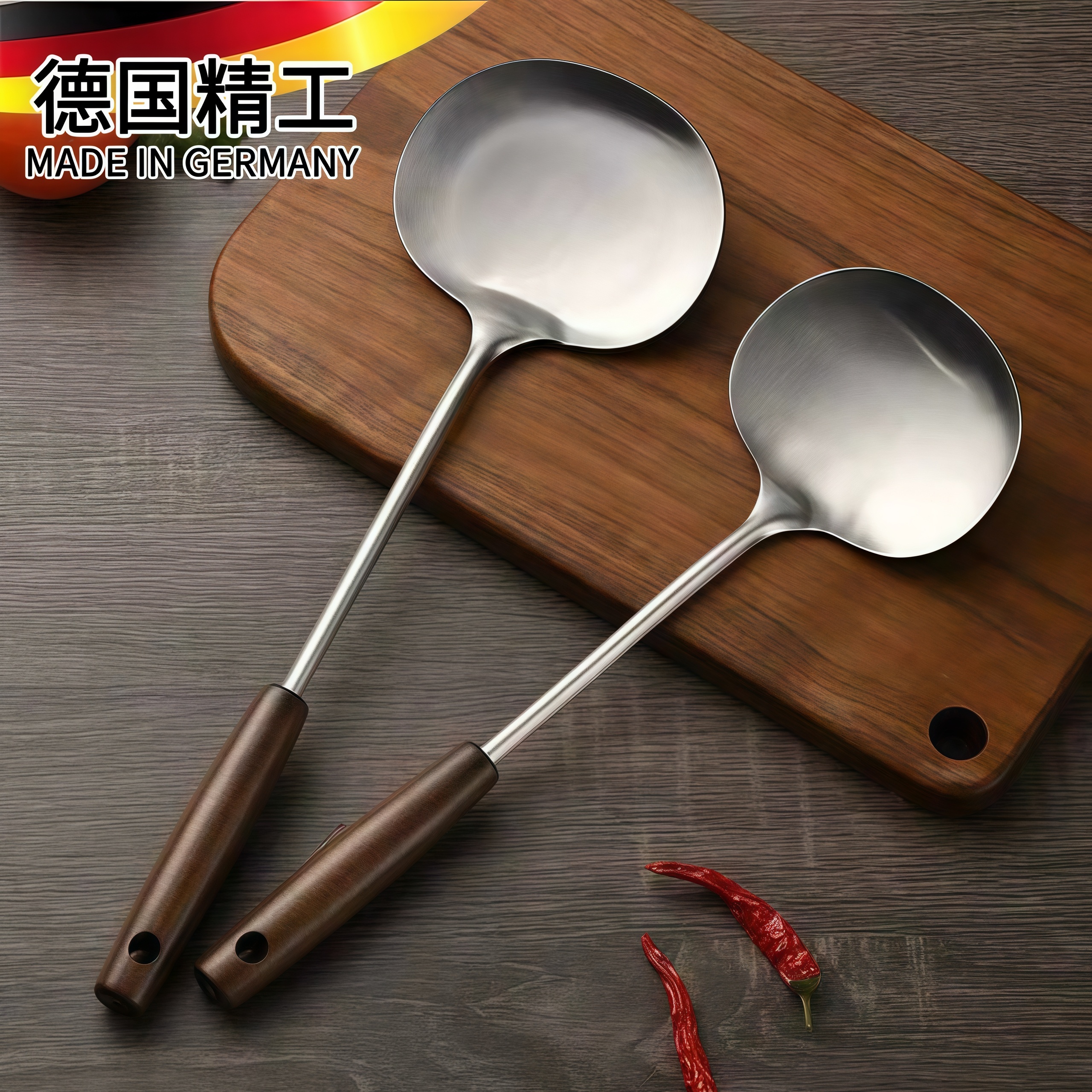 不锈钢厨房家用胡桃木蘑菇铲子锅铲炒勺炒菜厨具贵州炒铲