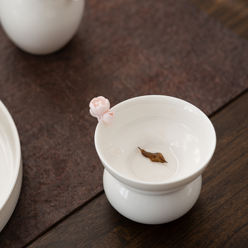 手捏花羊脂玉瓷茶漏组全瓷茶滤泡茶茶叶过滤器滤网茶隔茶水分离器