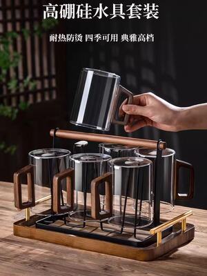 耐高温玻璃杯家用客厅茶几轻奢高档喝水杯泡茶杯子6只套装带把手