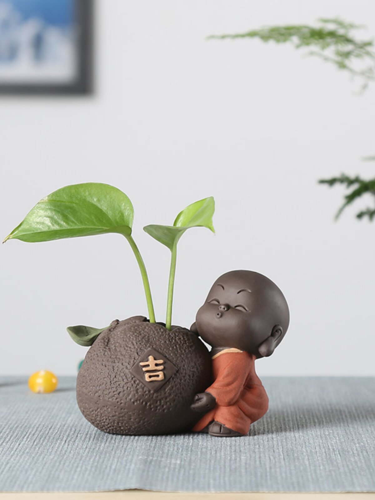 精品创意紫砂茶宠小和尚摆件功夫茶道配件茶桌茶盘个性小花器装饰