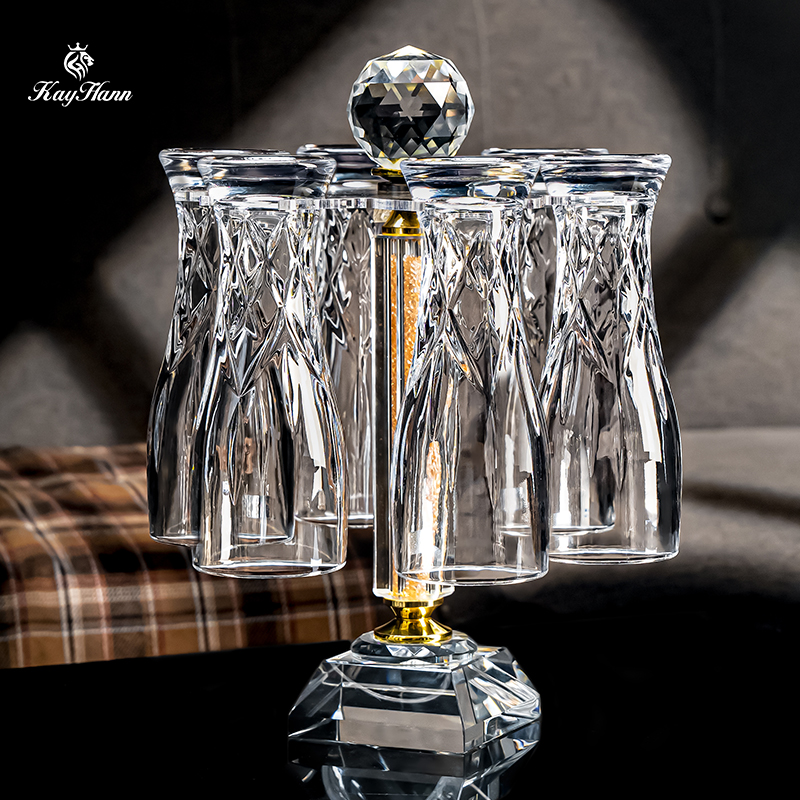 凯欢高颜值水晶啤酒杯轻奢高档家用套装精酿玻璃水杯大容量收纳架