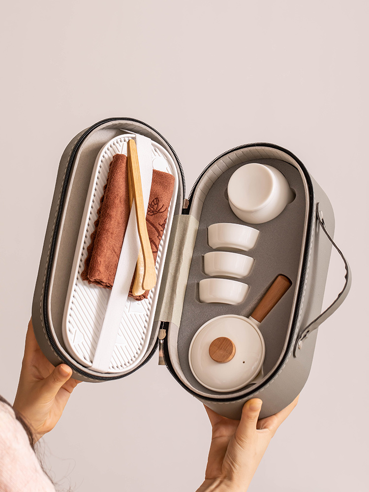 羊脂玉白瓷旅行功夫茶具套装便携式露营随身户外泡茶壶喝茶快客杯