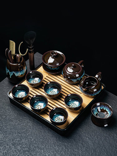 功夫茶具套装家用办公室会客简约中式建盏茶杯盖碗泡茶壶小套网红