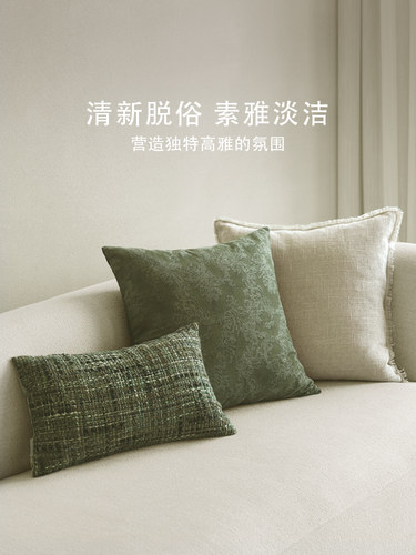 澜品『椿岚』绿色植物印染抱枕客厅腰枕沙发靠枕靠垫新中式枕套