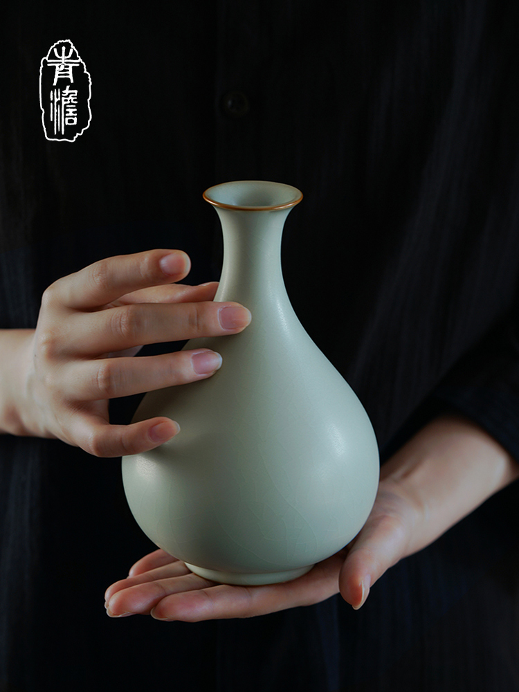 汝窑玉壶春瓶景德镇陶瓷花瓶摆件客厅插花轻奢仿古瓷器礼盒装青瓷