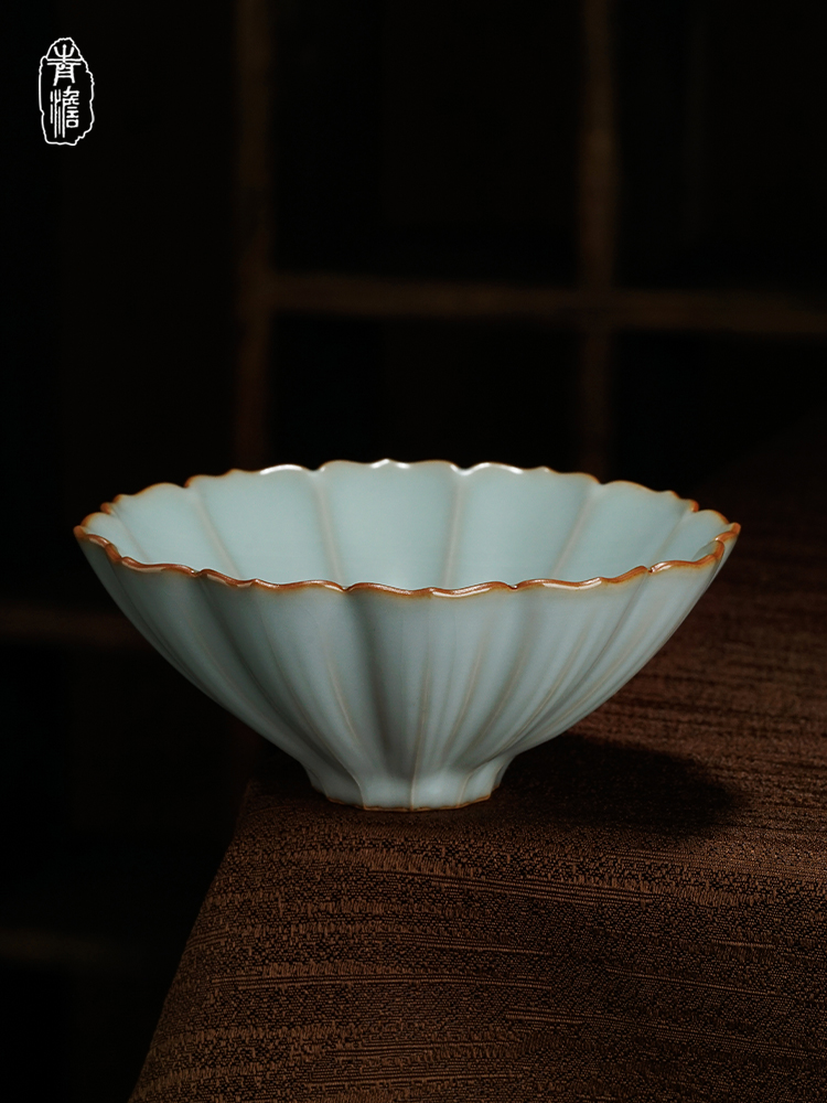 汝窑斗笠杯主人杯单杯景德镇功夫茶杯陶瓷手工汝瓷品茗杯茶盏青瓷