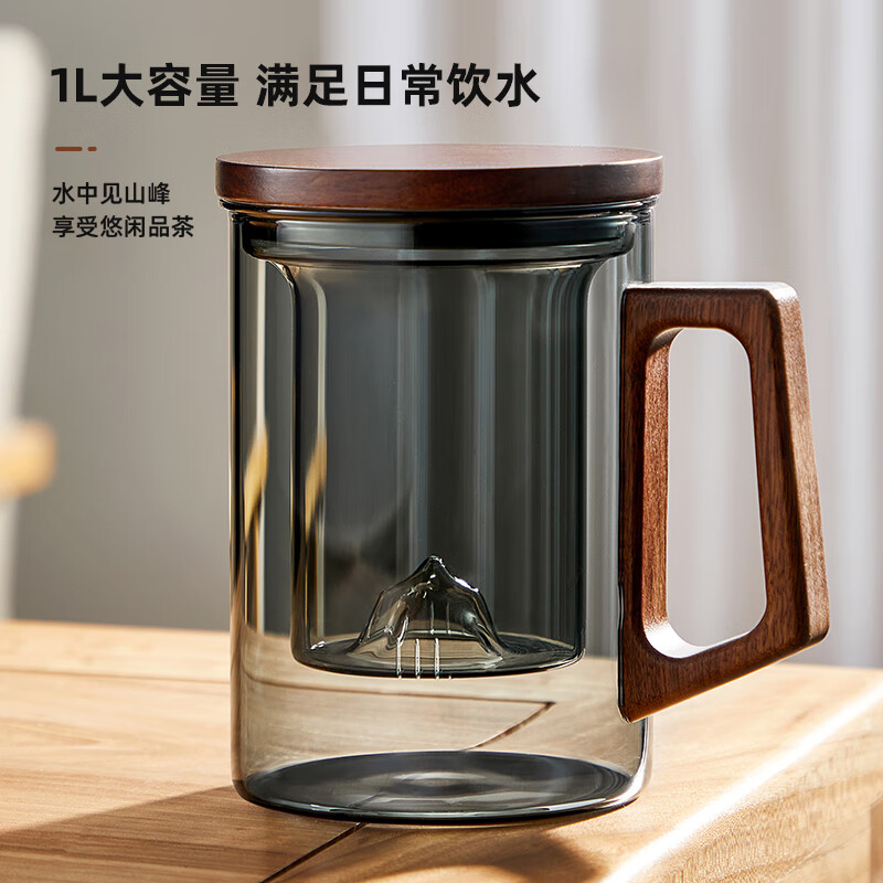 大容量泡茶杯茶水分离玻璃水杯男士2025新款加厚耐高温办公喝水杯