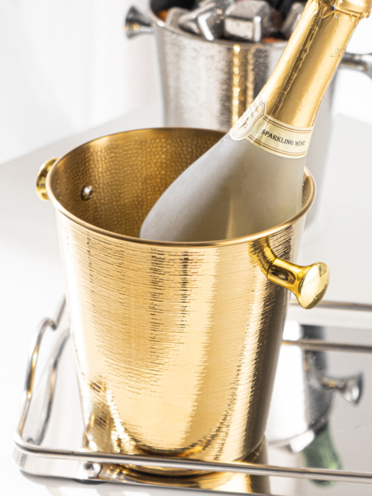 创意锤纹金色不锈钢冰桶香槟桶家用聚会冰酒桶大小号冰块桶装饰桶