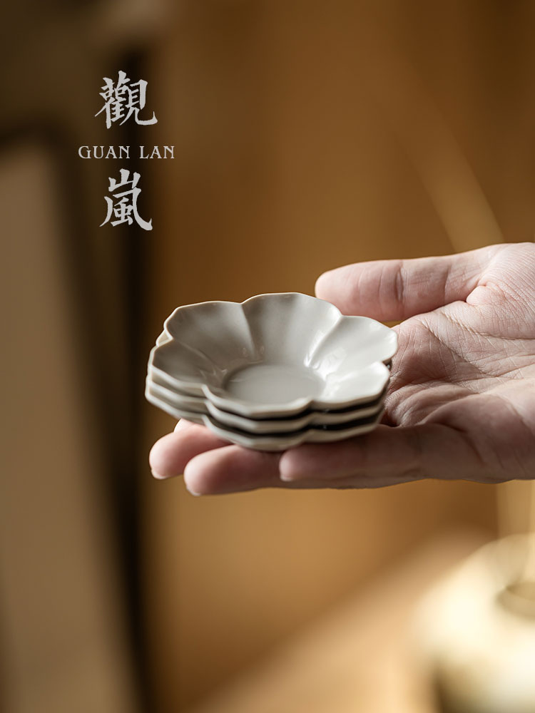 观岚草木灰葵花杯垫陶瓷家用隔热茶垫茶杯托防烫茶托杯托茶具配件