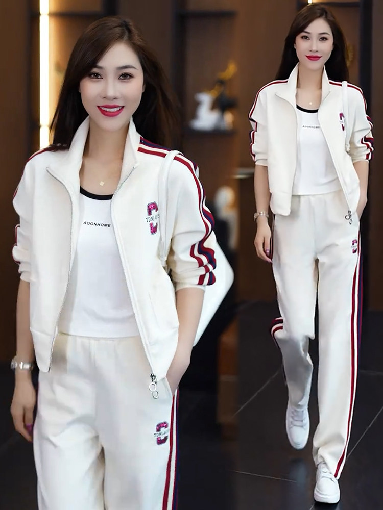 中年妈妈休闲运动服套装女2026春季新款宽松大码时髦立领开衫外套