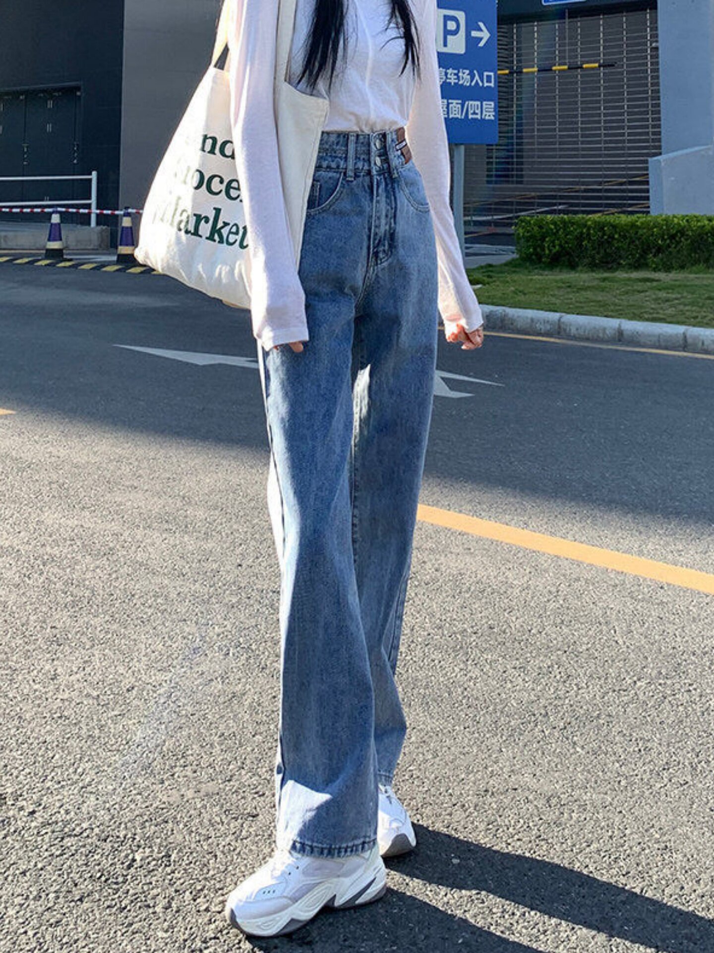 复古蓝窄版阔腿牛仔裤2026新款女春秋小个子直筒显瘦垂感休闲裤子