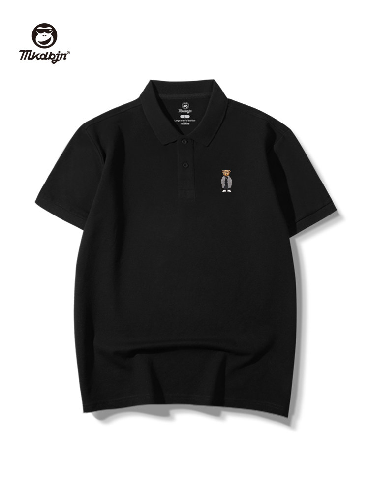高端polo衫男短袖t恤潮牌休闲大码男装胖子翻领新款宽松黑色半袖