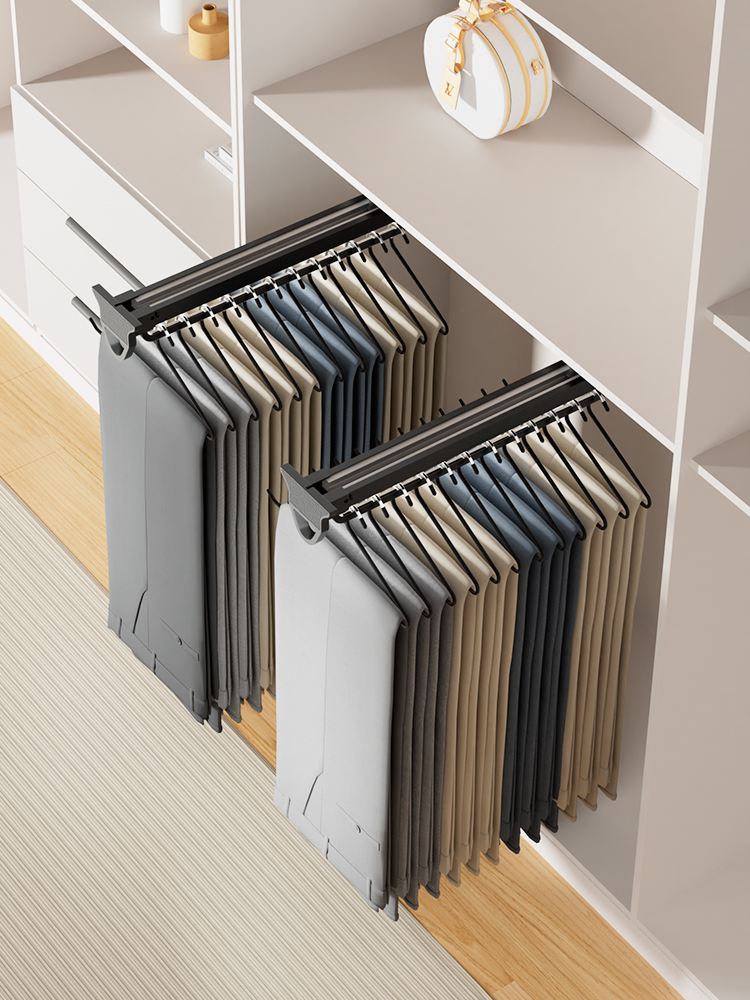 顶装伸缩裤架衣柜内置滑轨挂裤子轨道收纳多功能抽拉裤挂裤抽配件