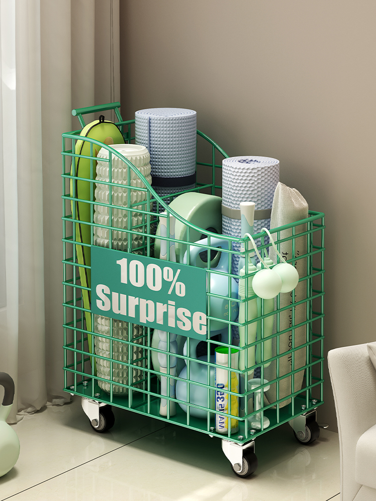 瑜伽垫收纳筐泡沫轴家用运动健身器材收纳小推车多功能移动置物架