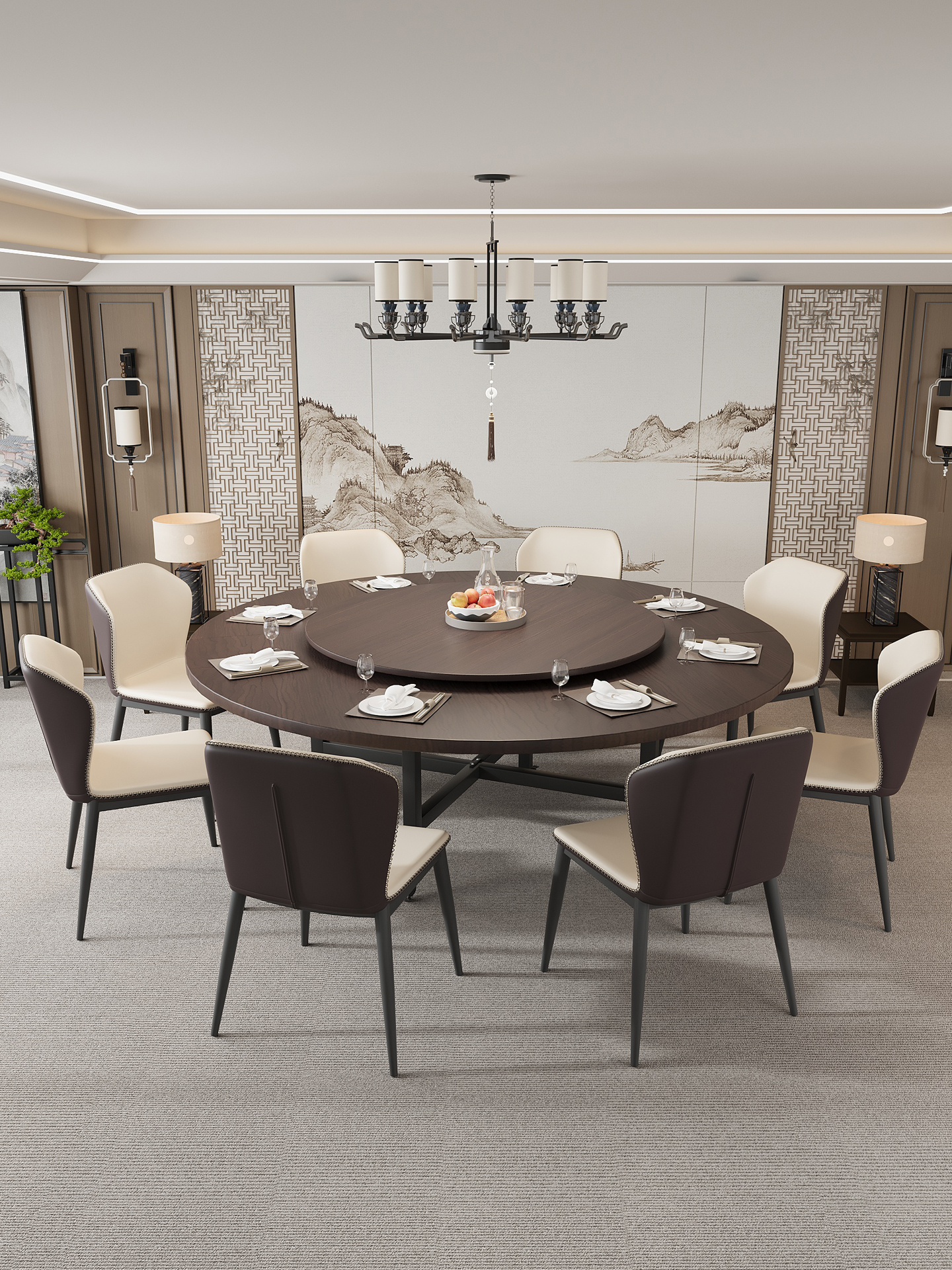 折叠餐桌圆桌家用10人可折叠带转盘不占空间可移动小户型吃饭桌子