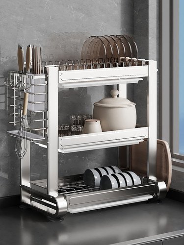 304不锈钢厨房放碗架沥水架碗碟收纳架双层台面历水凉碗置物架子