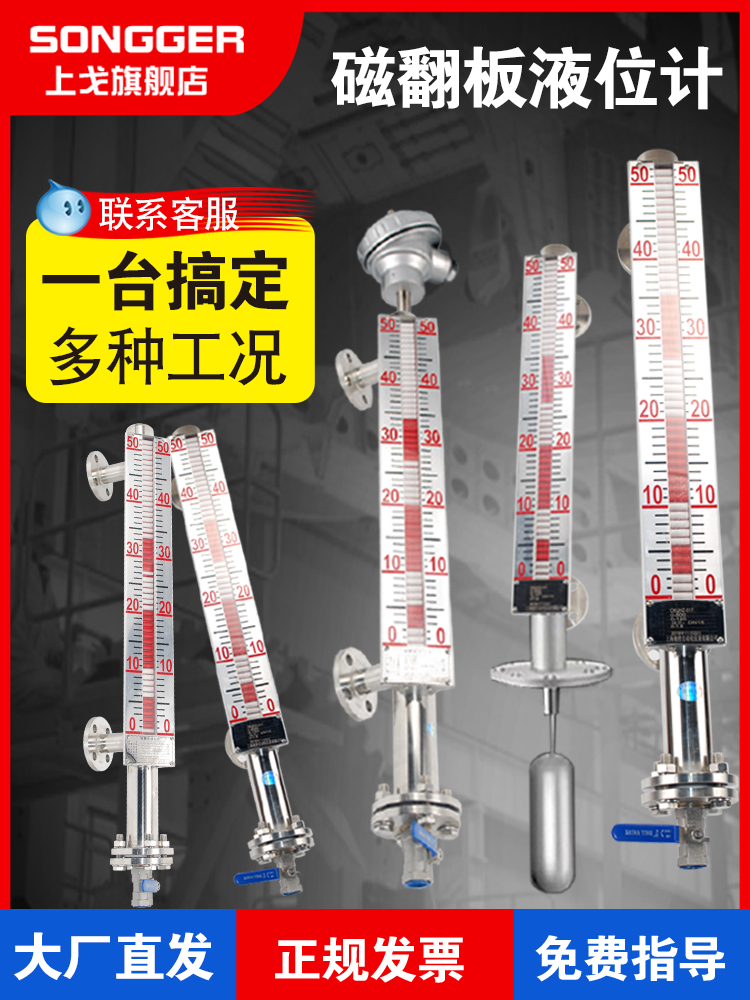 磁翻板液位计水位磁性浮子带远传开关侧装式顶装式304不锈钢翻柱