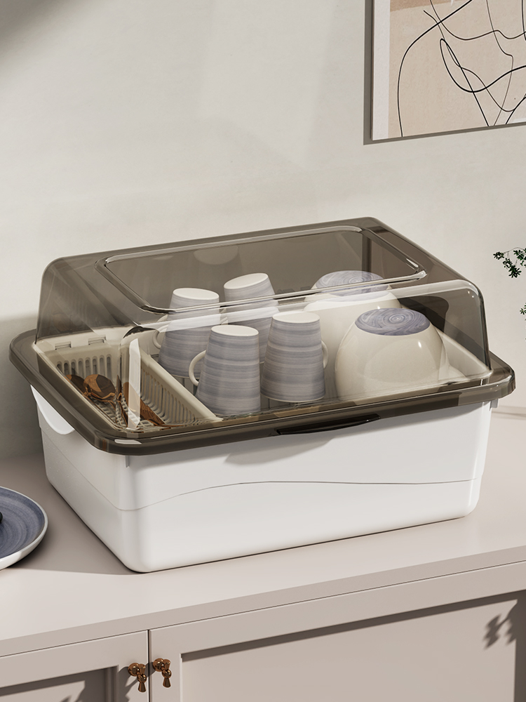 翻盖防尘透明沥水碗柜家用厨房餐具置物架装碗筷收纳盒碗碟收纳架