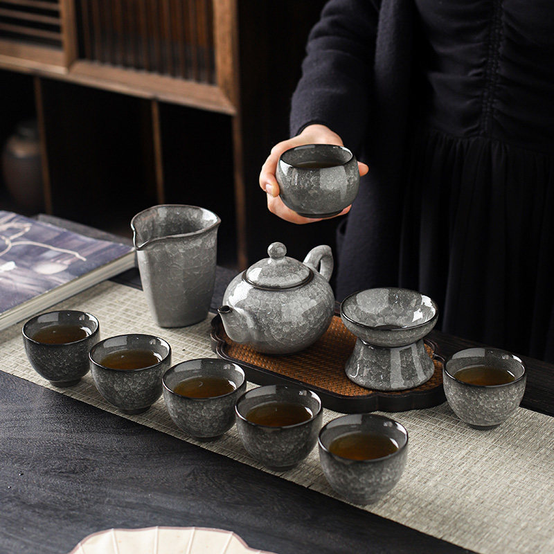 高档轻奢黑冰花功夫茶具套装家用办公室会客陶瓷泡茶壶盖碗送礼盒