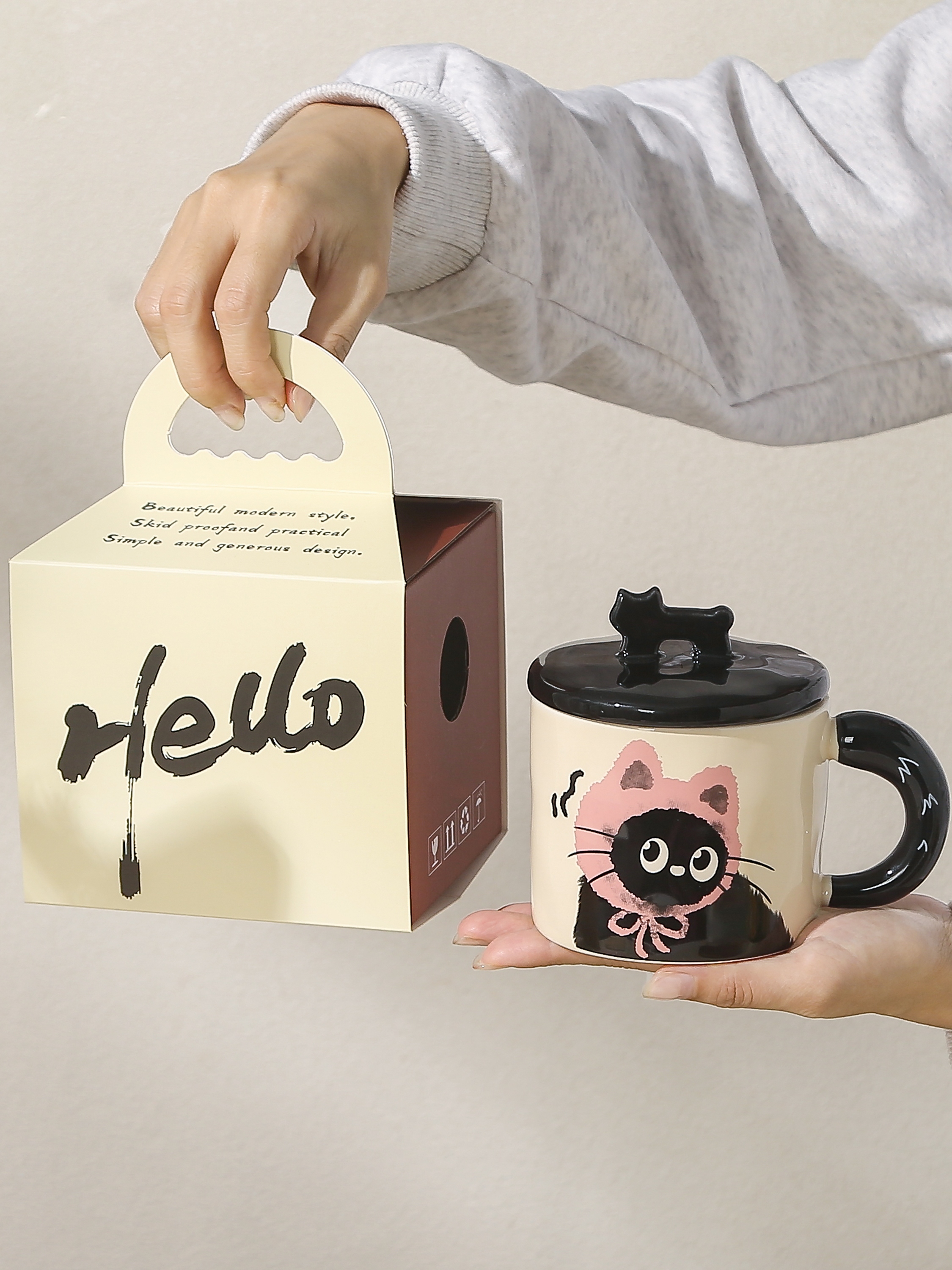可爱猫猫陶瓷马克杯家用办公水杯子生日礼物女生礼盒创意礼品带盖