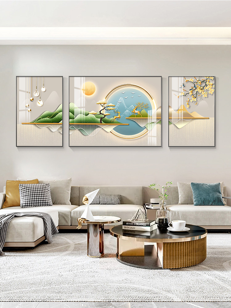 高档大气客厅装饰画现代轻奢福禄三联画壁画简约沙发背景墙壁挂画
