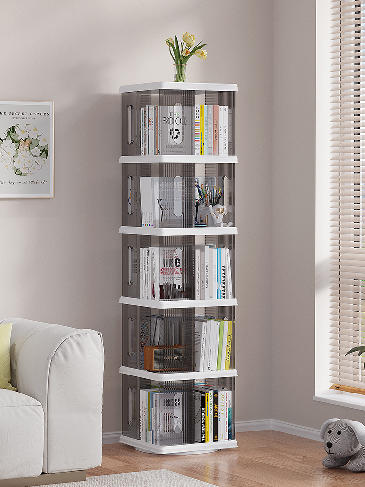 旋转书架落地置物架不占空间多层简易转角客厅360度书柜一体靠墙