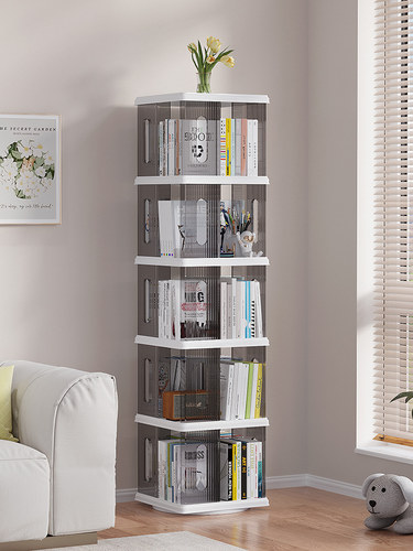 旋转书架落地置物架不占空间多层简易转角客厅360度书柜一体靠墙