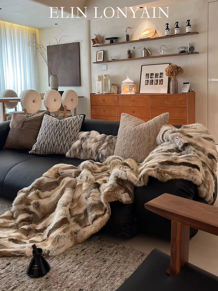 ELIN LONYAIN现代简约黑色沙发黑白咖装饰靠垫抱枕样板房方枕搭毯