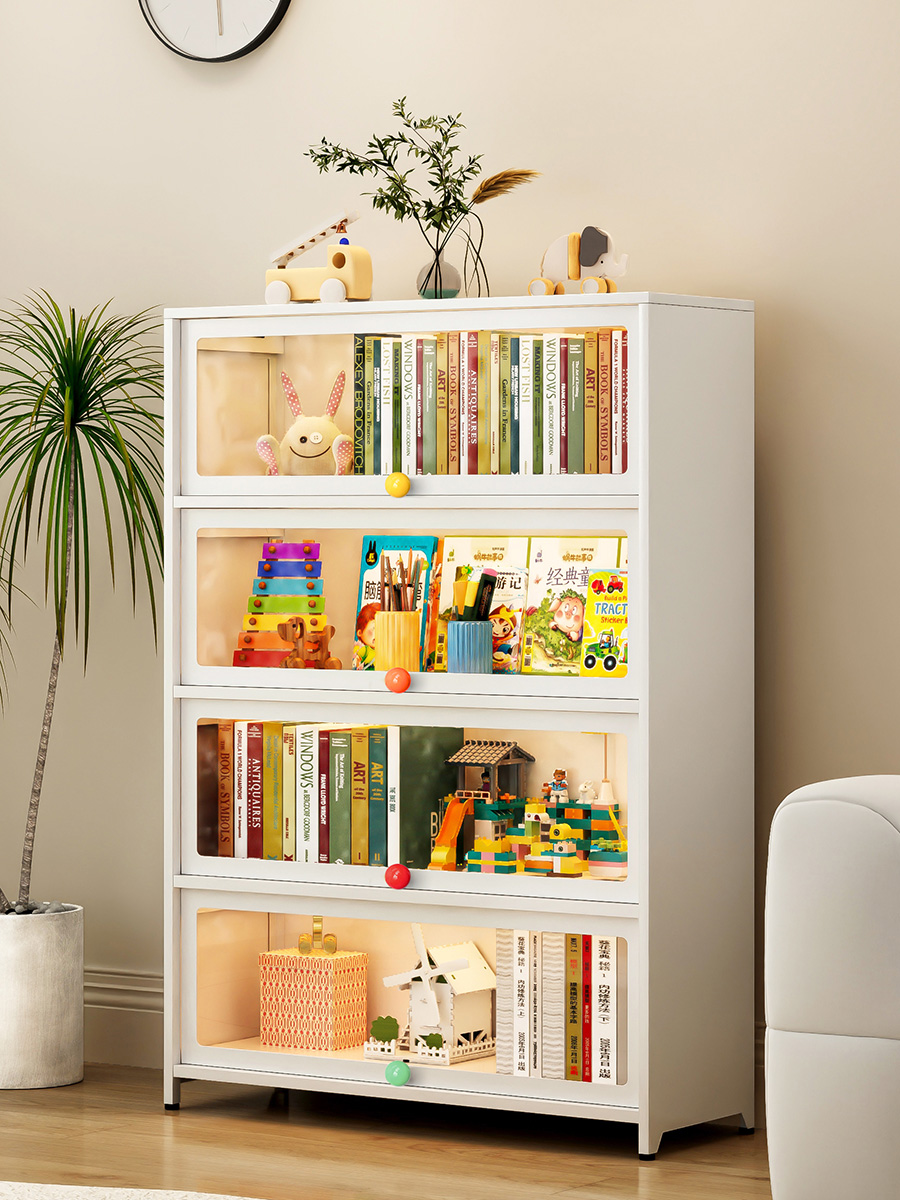 钢制防尘书柜家用儿童带玻璃门展示柜落地书架置物架铁艺储物柜