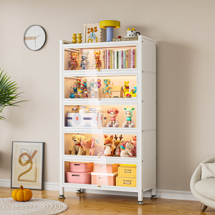 钢制书架带玻璃门书柜落地防尘铁皮柜手办展示柜家用储物柜收纳柜