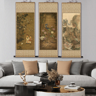 宋代名家字画赵佶挂画丝绸画春游晚归图观音画像山水画装饰画布画