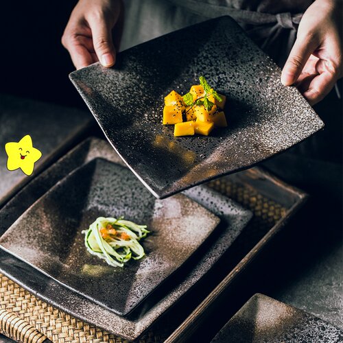 正方盘菜盘平盘陶瓷盘子饭店酒店奶茶店通用瓷盘餐具碗盘多种尺寸