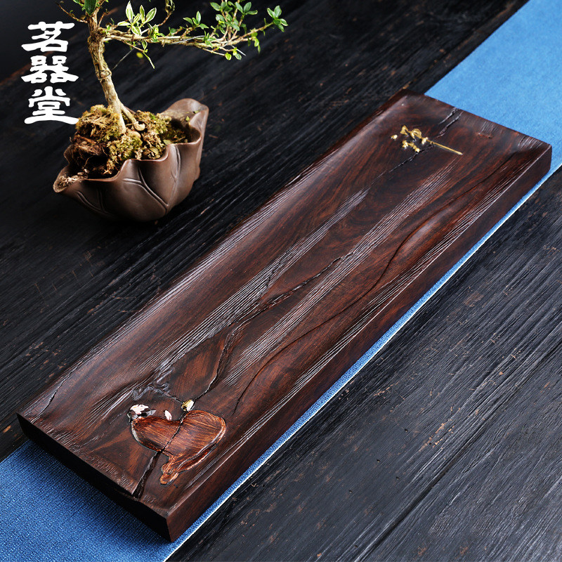 黑檀木彩绘小茶盘整块实木托盘壶承干泡台茶台茶席茶具家用办公室图片