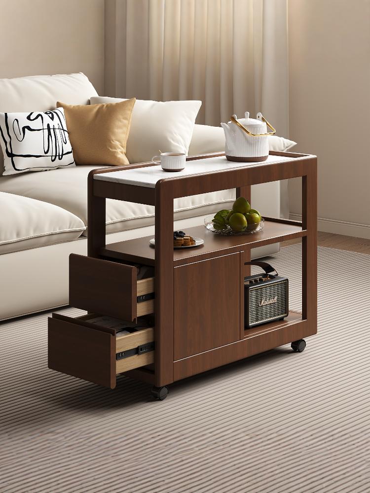 沙发边柜实木边几可移动茶几岩板带轮茶水架茶台置物架床头侧边柜