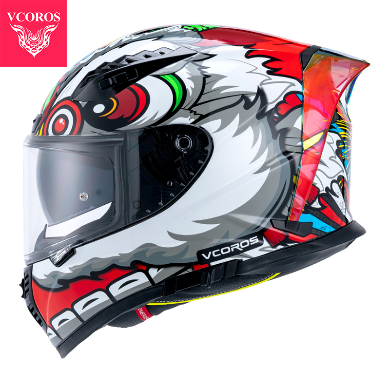 新款意大利VCOROS蛇纹碳纤维摩托车冬季头盔男双镜片大码机车全盔