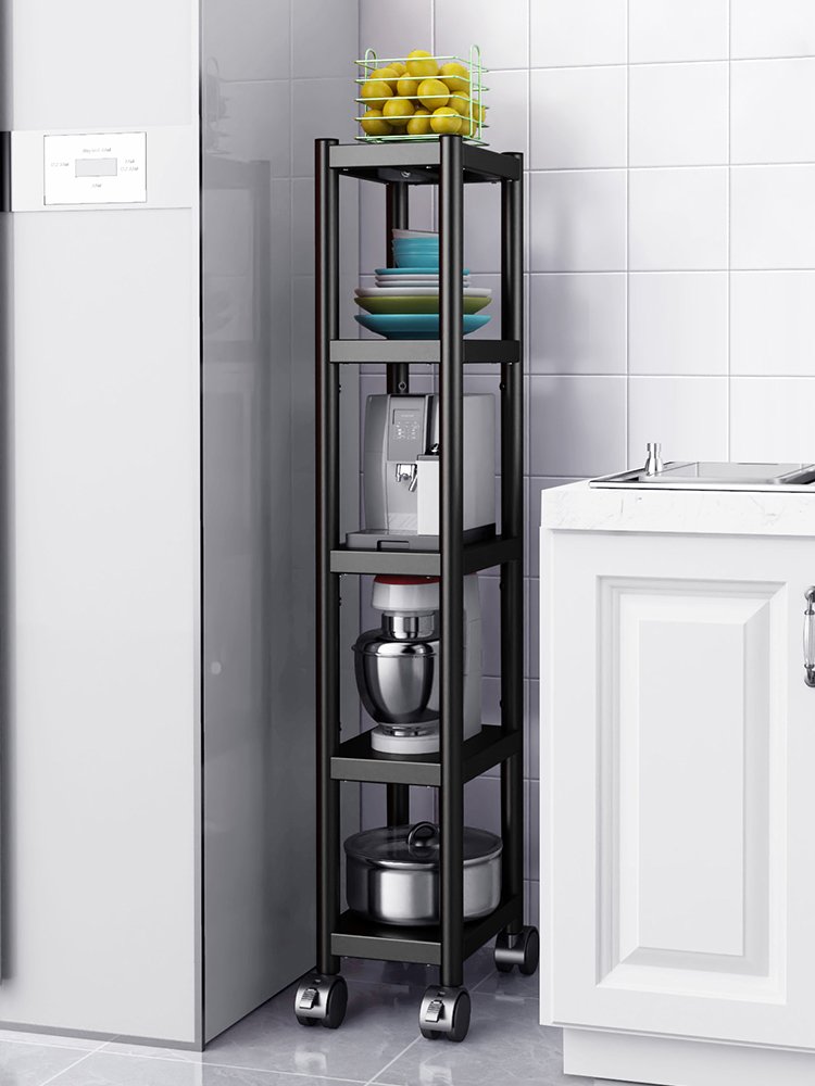 可移动不锈钢厨房置物架落地多层带轮烤箱微波炉架夹缝收纳置物架