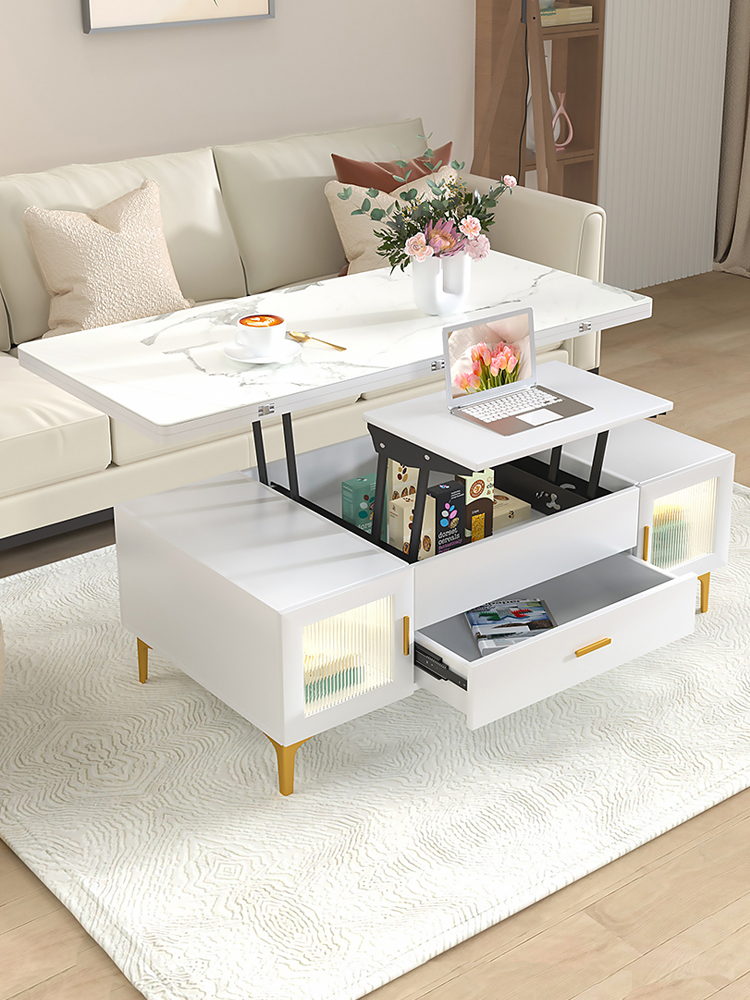 多功能升降茶几餐桌两用小户型客厅家用一体多用奶油风可折叠桌子