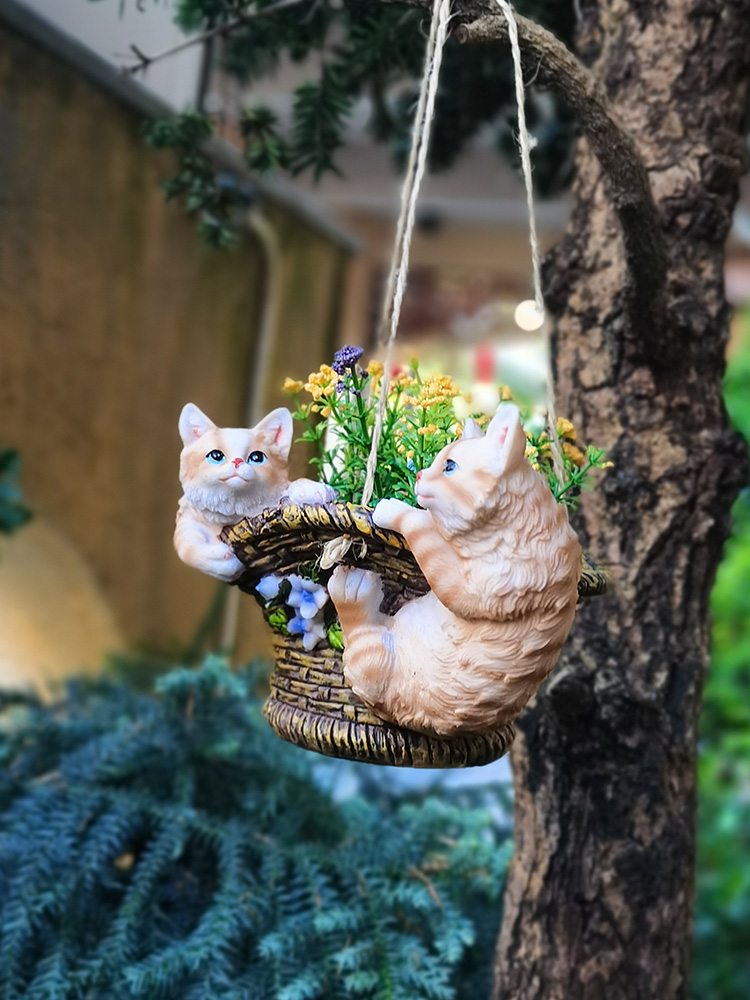 户外庭院花园装饰品可爱猫咪花盆摆件幼儿园布置创意仿真动物挂件