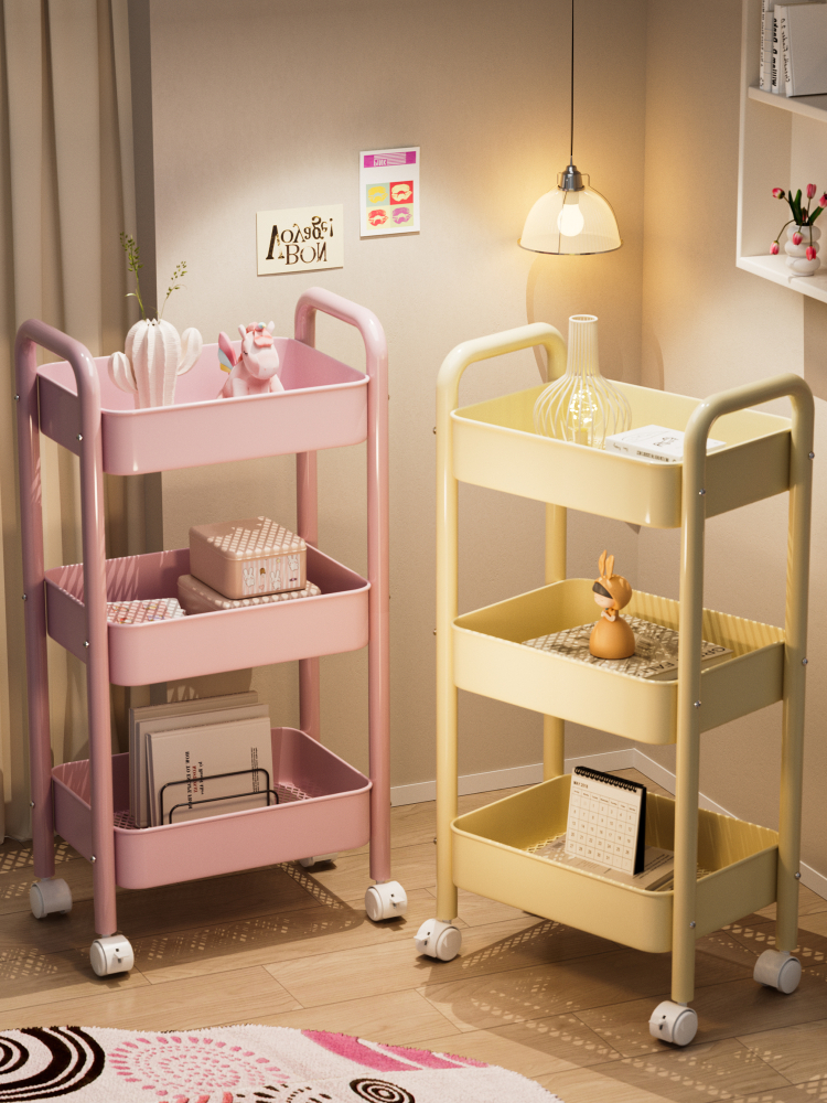 可移动书架落地置物架多层碳钢小推车零食杂物桌面旁阅读收纳书柜