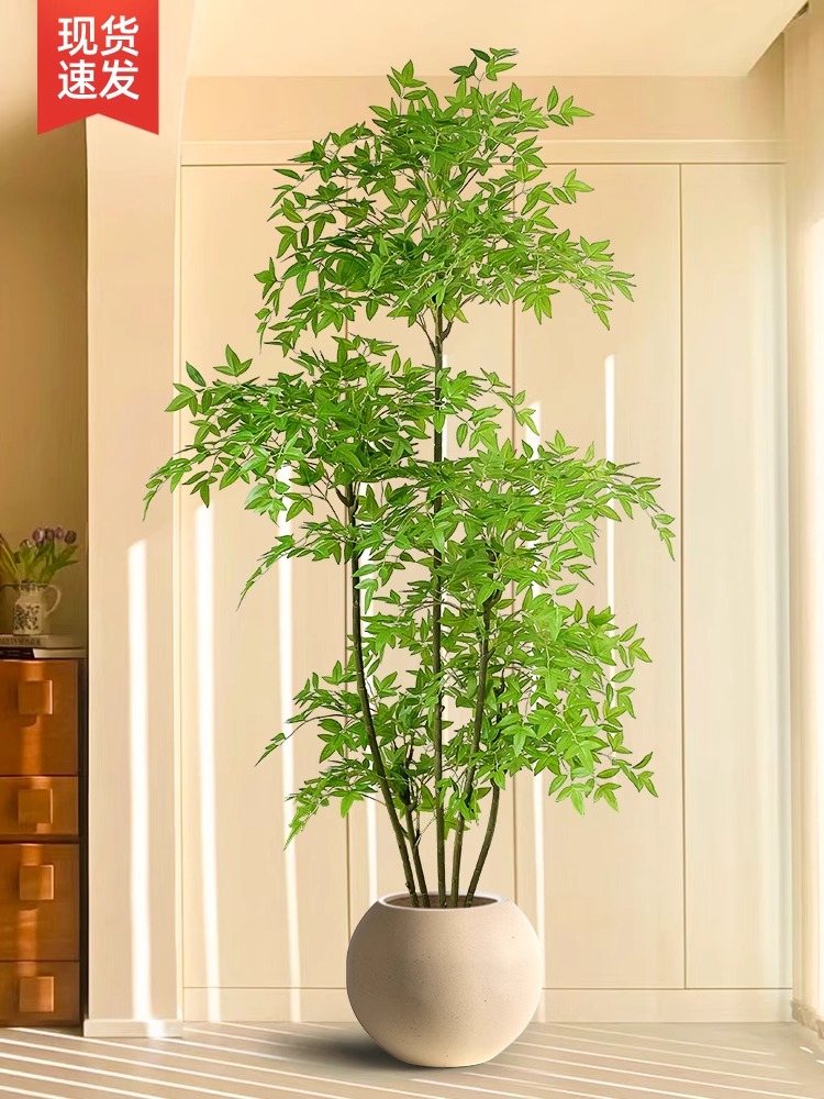 南天竹仿真绿植高端轻奢客厅落地大型室内户外高品质盆景摆件假树