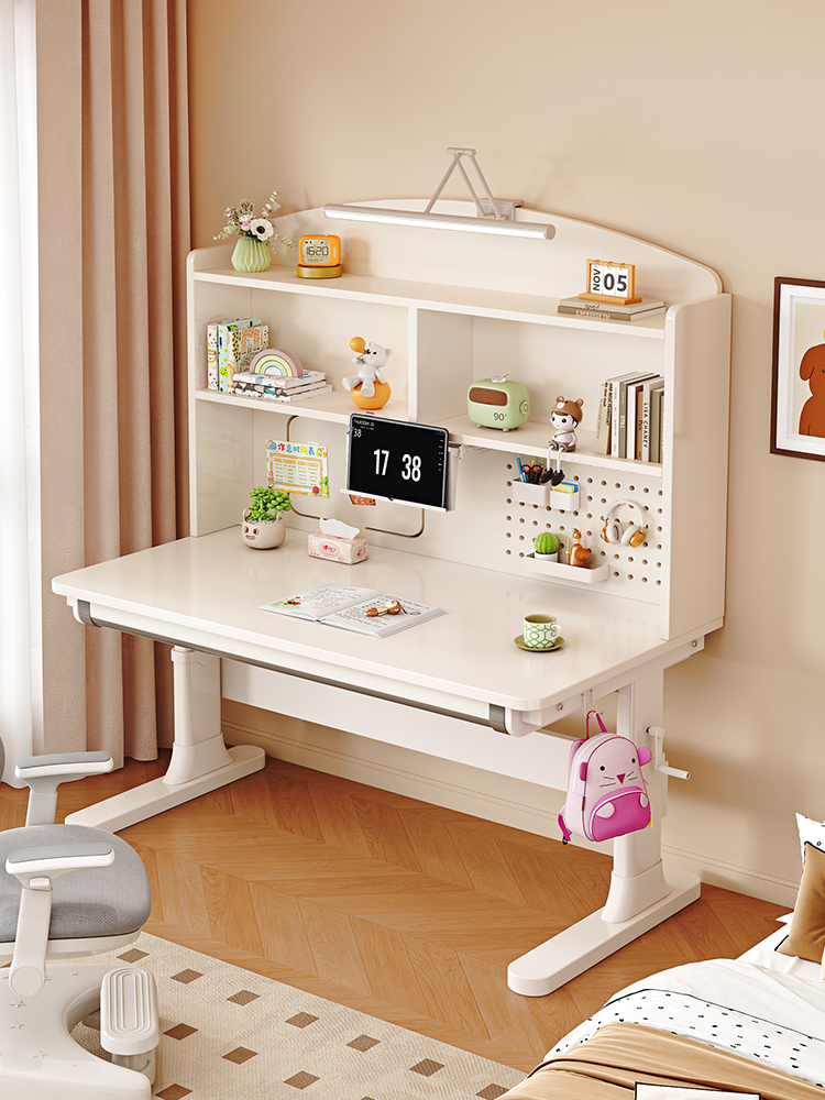 书桌书架一体桌家用卧室电脑桌学生学习写字桌洞洞板可升降实木桌