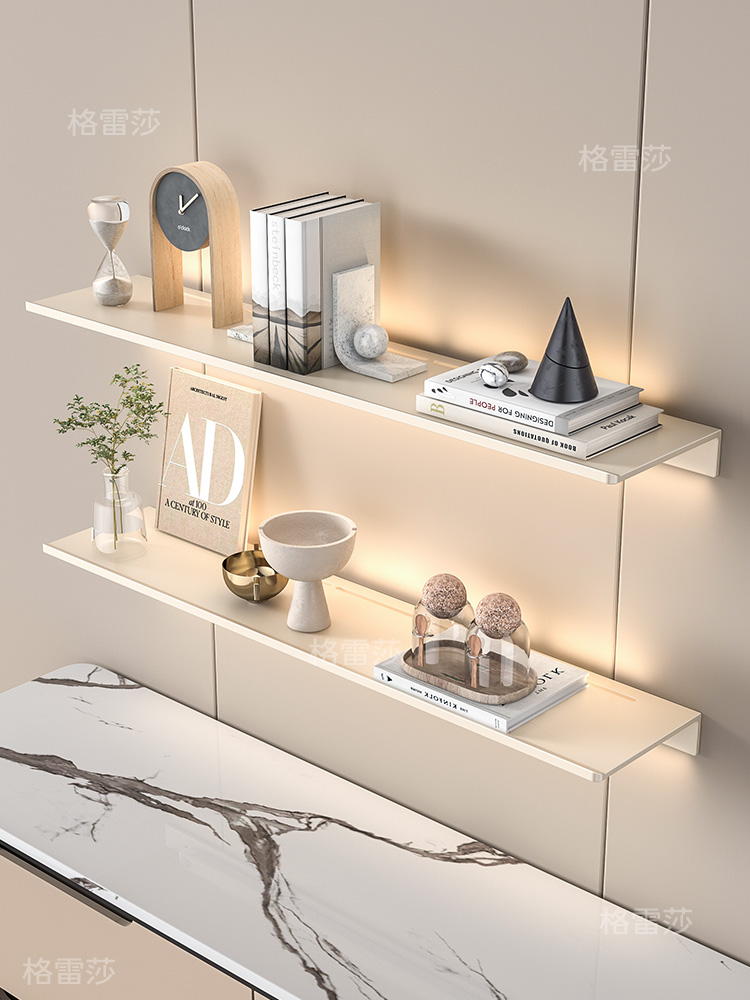 铝合金发光层板壁挂墙上书架展示架装饰置物架带灯搁板金属一字板