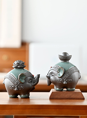 陶瓷大象摆件一对招财新中式家居客厅酒柜桌面玄关装饰小象吉祥物